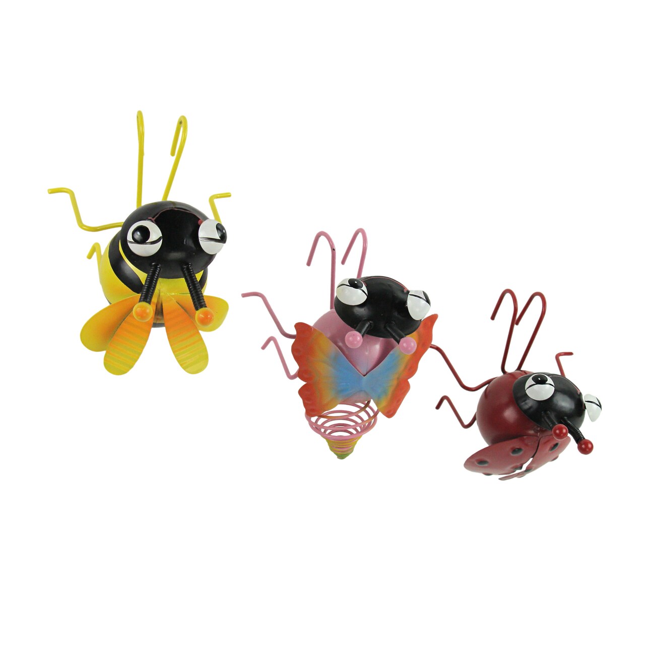Set / 3 Metal Bug Flower Pot Hanger Decor Bumble Bee Ladybug Butterfly Figurines